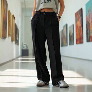 Wide-Leg Front Seam Dress Pants